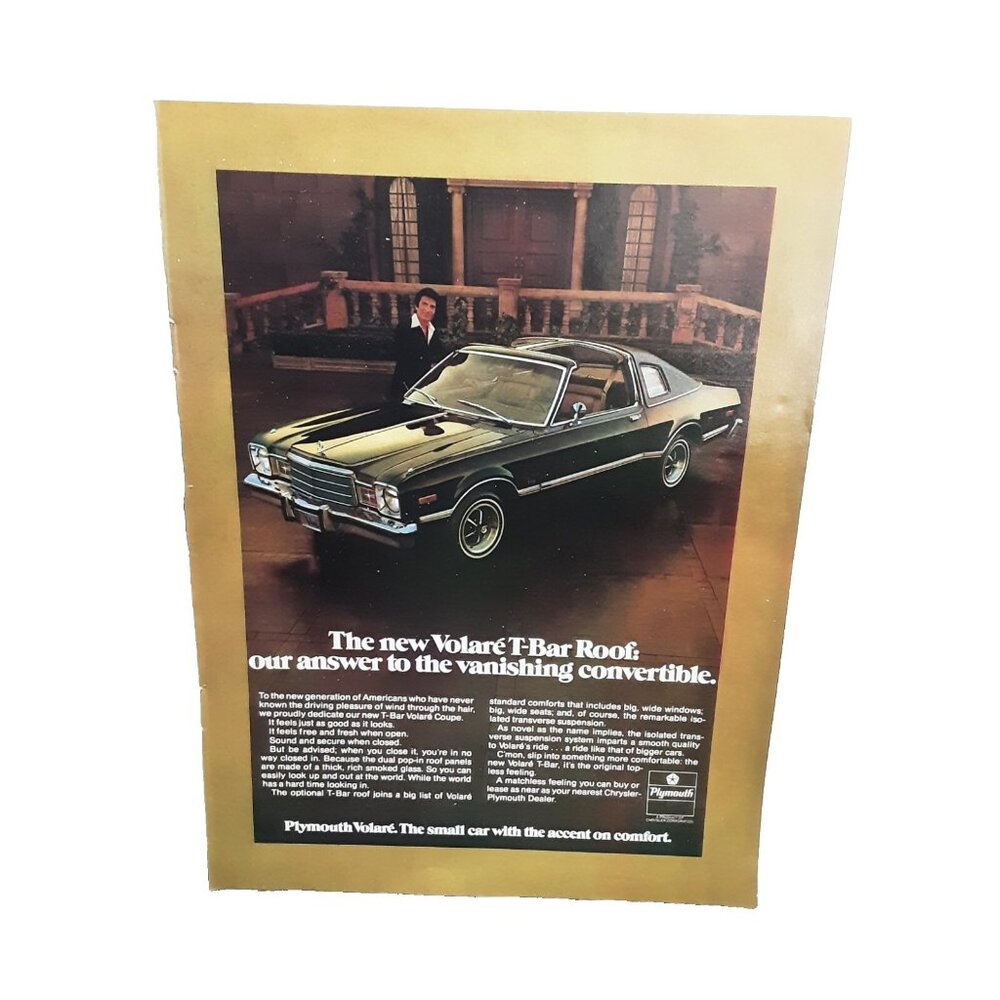1977 Plymouth Volare with T-Bar Roof Car Original Vintage Print Ad